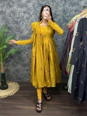 Premium South Mull Chanderi Embroidered Anarkali