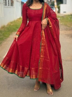 Premium Striped Anarkali Suit with Dupatta
