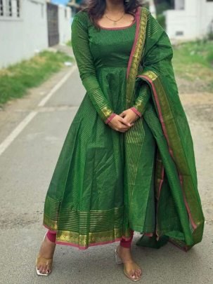 Premium Striped Anarkali Suit with Dupatta