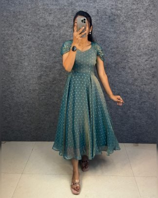 Printed Puff Sleeve Maxi Dress