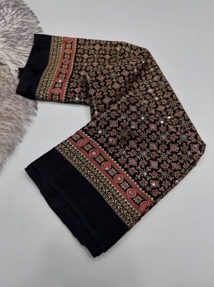 Pure Ajrakh Satin Silk Mirror Work Saree