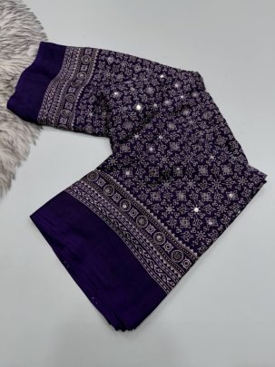 Pure Ajrakh Satin Silk Mirror Work Saree