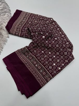 Pure Ajrakh Satin Silk Mirror Work Saree