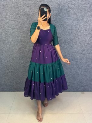 Pure Blooming Vichitra Silk Designer Maxi Gown