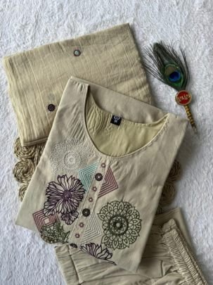 Pure Cotton Embroidered Suit Set with Mul Cotton Dupatta
