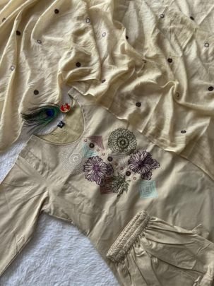 Pure Cotton Embroidered Suit Set with Mul Cotton Dupatta