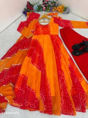 Pure Georgette Chiffon Digital Print Gown Set with Dupatta & Pant