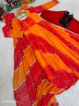 Pure Georgette Chiffon Digital Print Gown Set with Dupatta & Pant