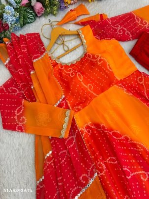 Pure Georgette Chiffon Digital Print Gown Set with Dupatta & Pant