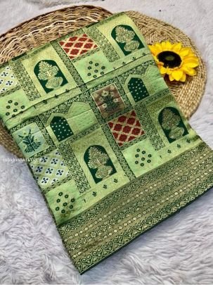 Pure Soft Kolkata Meena Silk Saree with Zari Weaving & Bandhej Blouse