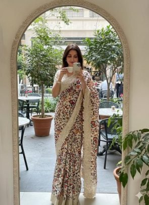 Pure Tussar Silk With Cutwork Border And Floral Pattern