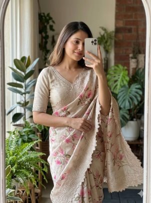 pure tussar silk  with cutwork  border