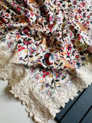 Pure Tussar Silk With Cutwork Border And Floral Pattern