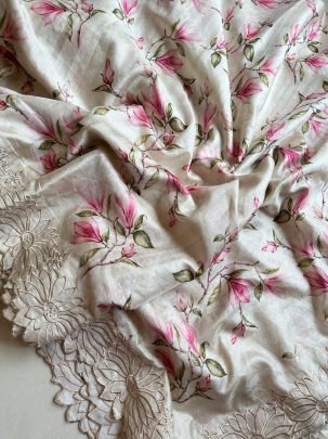 pure tussar silk  with cutwork  border