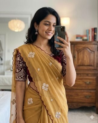 Rangoli Tissue Saree With  Multi Embroidery Work