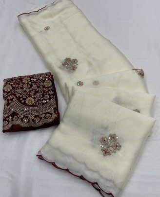 Rangoli Tissue Saree With  Multi Embroidery Work