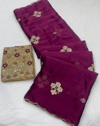Rangoli Tissue Saree With  Multi Embroidery Work