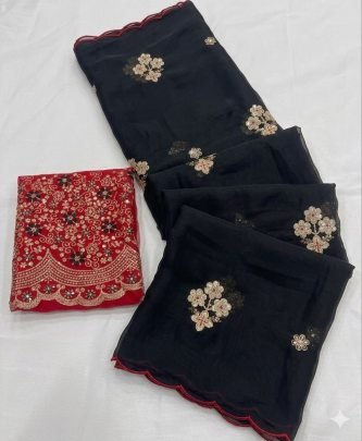 Rangoli Tissue Saree With  Multi Embroidery Work