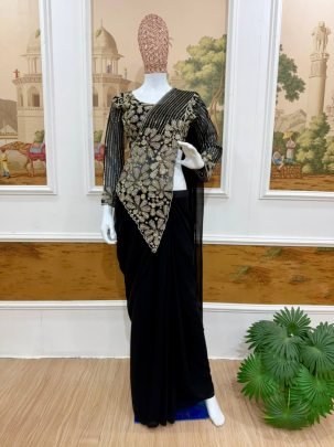 Ready to Wear Faux Georgette Embroidery Saree