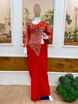 Ready to Wear Faux Georgette Embroidery Saree