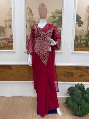 Ready to Wear Faux Georgette Embroidery Saree