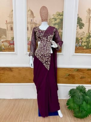 Ready to Wear Faux Georgette Embroidery Saree