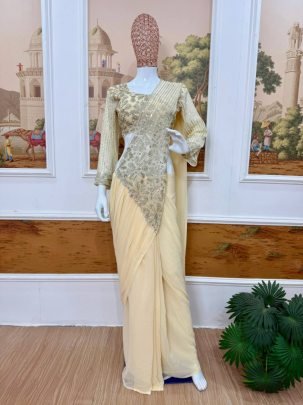 Ready to Wear Faux Georgette Embroidery Saree
