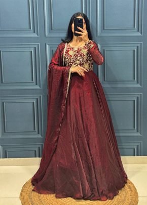 Royal Embroidery Work Anarkali Gown Set
