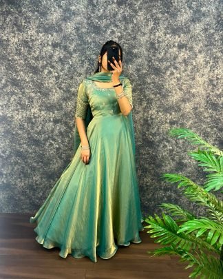 Royal Sequin Embroidered Fendy Satin Gown Set
