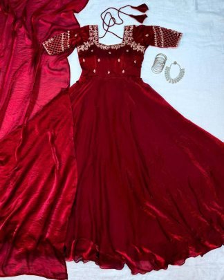 Royal Sequin Embroidered Fendy Satin Gown Set