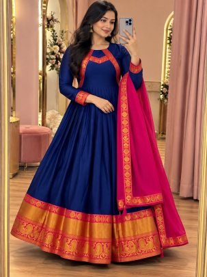 Samyukta Cotton Spun Gown with Rangoli Dupatta