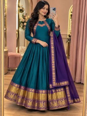 Samyukta Cotton Spun Gown with Rangoli Dupatta