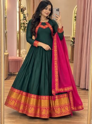 Samyukta Cotton Spun Gown with Rangoli Dupatta