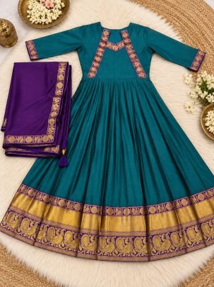 Samyukta Cotton Spun Gown with Rangoli Dupatta