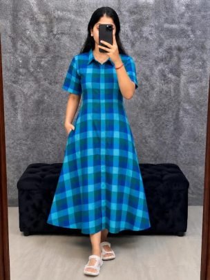 Slub Cotton Pocket Anarkali Dress