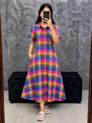 Slub Cotton Pocket Anarkali Dress