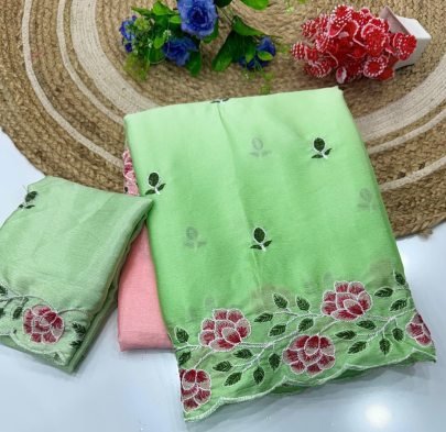 Soft Chinnon Pedding Saree With Heavy Embroidery Work