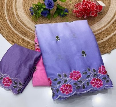 Soft Chinnon Pedding Saree With Heavy Embroidery Work