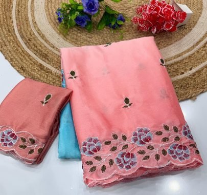 Soft Chinnon Pedding Saree With Heavy Embroidery Work
