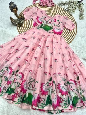 Soft Kota fabric with Print Work Gown