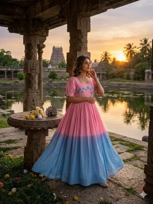 Soft Mul Cotton with Pearls   Thread Handwork Gown