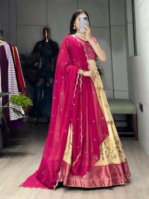 Soft Silk Printed Lehenga Set with Embroidered Dupatta