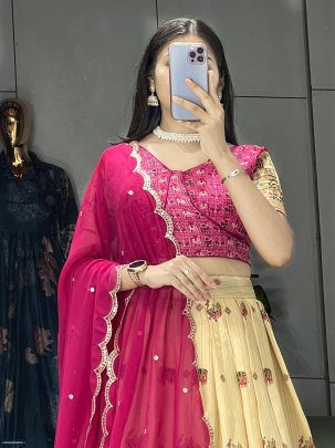 Soft Silk Printed Lehenga Set with Embroidered Dupatta