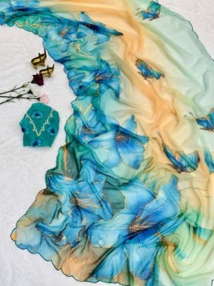 Soft   Smooth Weightless Chiffon Floral Digital Print Saree