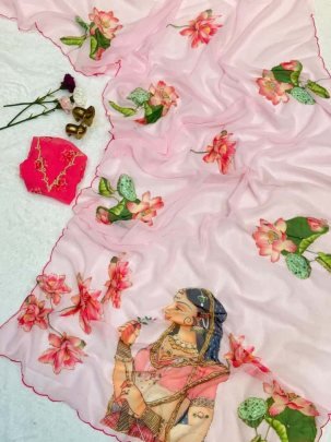 Soft   Smooth Weightless Chiffon Floral Digital Print Saree