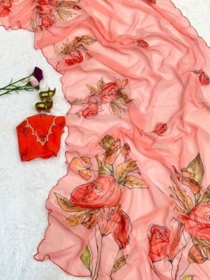 Soft   Smooth Weightless Chiffon Floral Digital Print Saree
