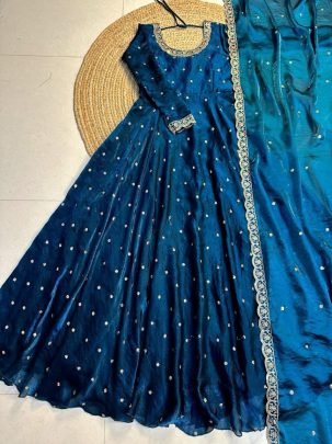 Space Fendi Silk Gown With Dupatta