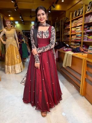 Sparkling Georgette Embroidered Gown with Chanderi Dupatta