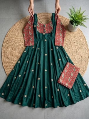 Sparkling Georgette Embroidered Gown with Chanderi Dupatta