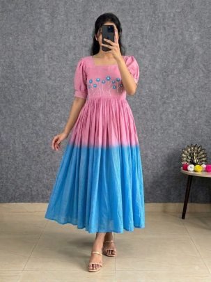 Square Neck Floral Embroidered Maxi Dress
